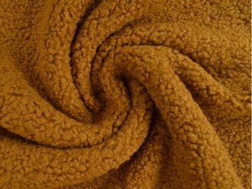 10 meter teddy bont - Donker Okergeel - Bouclé stoffen, Hobby en Vrije tijd, Stoffen en Lappen, 120 cm of meer, Geel, Ophalen of Verzenden
