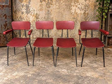 Stoel - Metaal, Synthetisch leder - Vier vintage stoelen