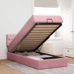vidaXL Ottoman bed met matras en LEDs 90x190cm fluweel roze, 90 cm, Eenpersoons, Verzenden, Nieuw