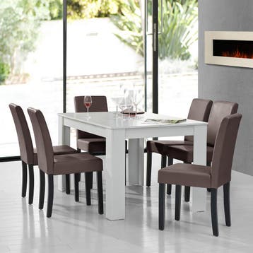 Eetkamerset Nora eethoek 7-delig tafel en stoelen wit en bru, Huis en Inrichting, Tafels | Eettafels, Verzenden, Nieuw