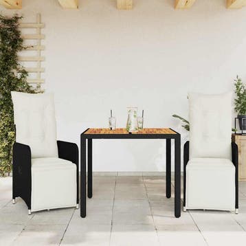 vidaXL 3-delige Bistroset met kussens poly rattan zwart, Verzenden, Nieuw, 2 zitplaatsen