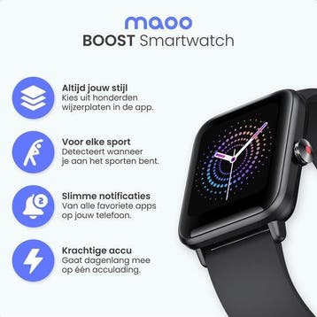 2dekans | MAOO BOOST Smartwatch – Waterproof – Smartwatch, Sport en Fitness, Hartslagmeters, Ophalen of Verzenden, Zo goed als nieuw
