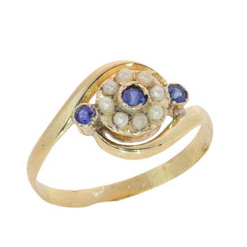 Ring - 18 karaat Geel goud - 0.18ct. tw. Saffier - Parel -, Nieuw
