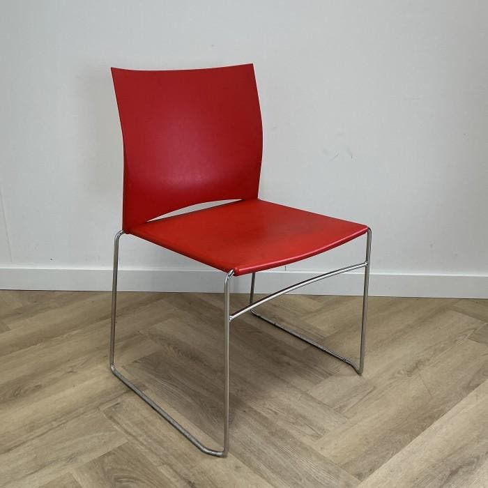 Viasit kantinestoel / stapelstoel, rood - chroom, Huis en Inrichting, Stoelen, Eén, Gebruikt, Stof, Ophalen of Verzenden