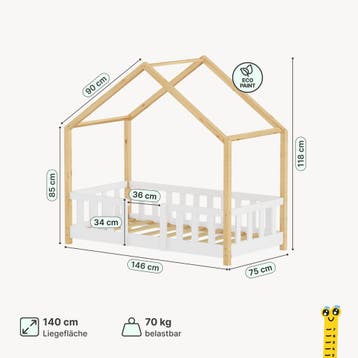 Kinderbed Treviolo met uitvalbeveiliging en matras 70x140 cm, Verzenden, Nieuw