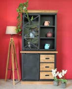 Buffetkast Iron Mango black 100 x 200 cm, Mangohout + staal., Huis en Inrichting, Kasten | Vitrinekasten, Nieuw, Glas, Industriëel