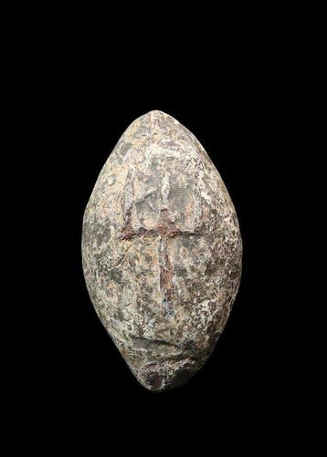 Oud-Grieks Lood Slingprojectiel met Drietand van Poseidon