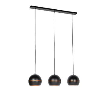 Design hanglamp zwart met gouden binnenkant 3-lichts - Buell, Verzenden, Nieuw, Industrieel