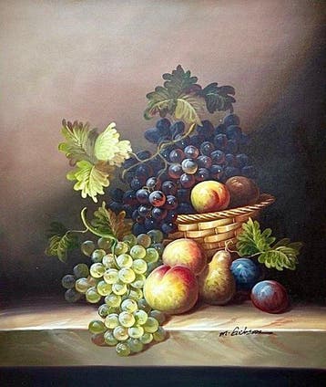 M. Gibson - Classical Fruit Still Life with Grapes and, Antiek en Kunst, Kunst | Schilderijen | Klassiek