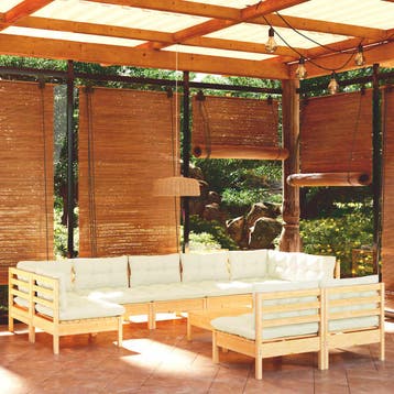 vidaXL 10-delige Loungeset met crèmekleurige kussens, Tuin en Terras, Verzenden, Nieuw, Loungeset
