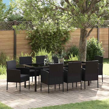vidaXL Tuin eettafelset 9 st Zwart poly rattan, Verzenden, Nieuw, Meer dan 8 zitplaatsen