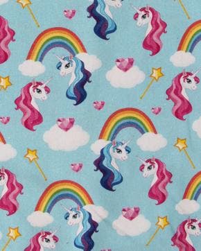 Poplin Katoen Eenhoorn Blauw, Hobby en Vrije tijd, Stoffen en Lappen, Nieuw, Blauw