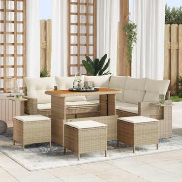 vidaXL Tuinbankenset 10 st 7-Aantal zitplaatsen Beige en, Verzenden, Nieuw, Meer dan 8 zitplaatsen