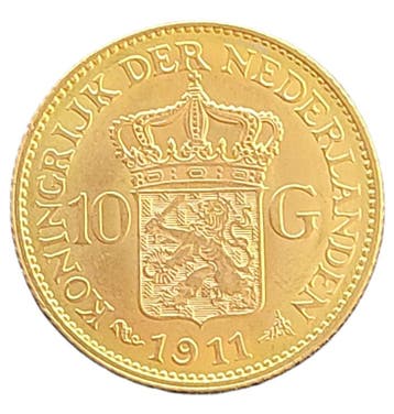 Gouden 10 gulden Wilhelmina 1911, Postzegels en Munten, Munten | Nederland, Verzenden, Goud, Koningin Wilhelmina, Losse munt