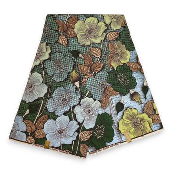 Afrikaanse stof - Groen Lichtblauw Vintage Garden Bloom - Sp, Ophalen of Verzenden, Nieuw