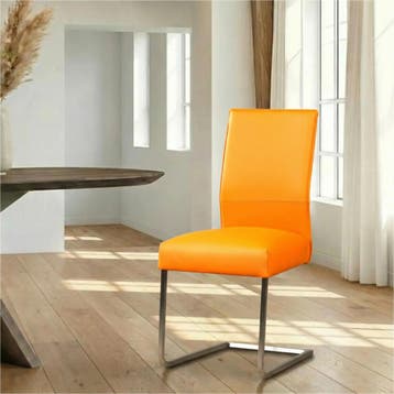 Leren eetkamerstoel Remix - Toledo Mandarin (oranje) -, Huis en Inrichting, Ophalen of Verzenden, Nieuw, Leer, Industrieel, Modern