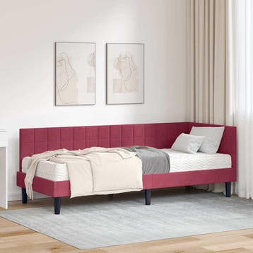 vidaXL Hoekbedframe met Matras 2 st Wijnrood 80 x 200 cm, Eenpersoons, Verzenden, Nieuw, Stof