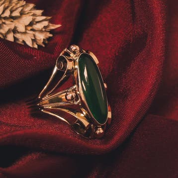 Bicolor gouden ring met jade, Gebruikt, 19 tot 20, Ophalen of Verzenden, Met edelsteen
