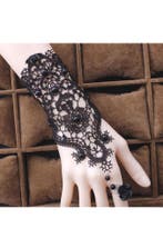 Armband Kant Zwart met Ring en Roos Great Gatsby Roaring Twe, Kunststof, Verstelbaar, Zwart, Nieuw