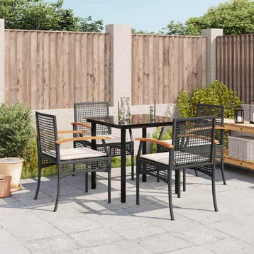 vidaXL 5-delige Tuinset met kussens poly rattan zwart, Verzenden, Nieuw, 4 zitplaatsen, Tuinset