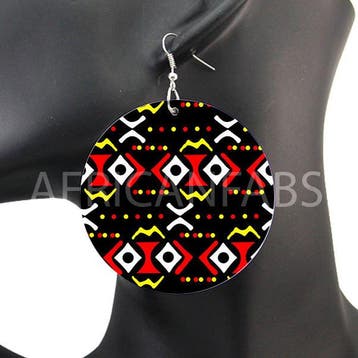 Zwart / Rood / gele bogolan - Afrikaanse print oorbellen, Ophalen of Verzenden, Nieuw