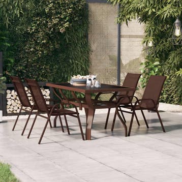 vidaXL Tuintafel 140x70x70 cm staal en glas bruin en zwart, Tuin en Terras, Tuintafels, Verzenden, Nieuw, Metaal