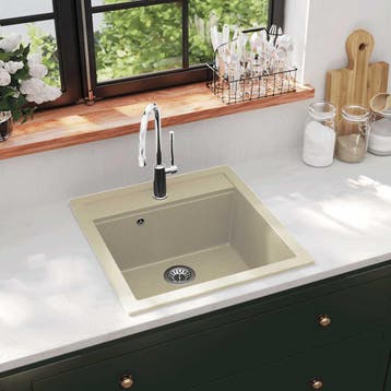 vidaXL Gootsteen enkele bak graniet beige, Verzenden, Nieuw