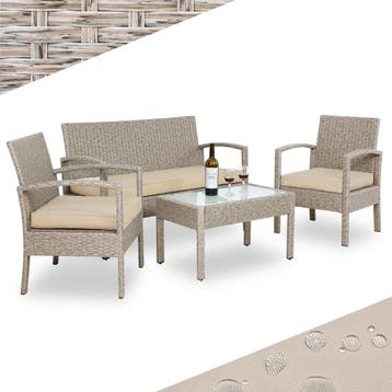 Polyrotan Tuinset 4-delig Crème (Tuinsets, Tafels-Stoelen), Verzenden, Nieuw