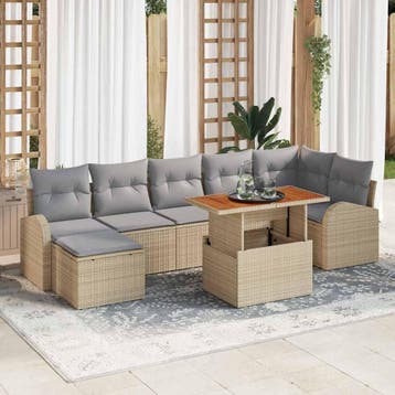 vidaXL Tuin Sofa Set 8 st Beige Poly riet, Verzenden, Nieuw, Rotan, 8 zitplaatsen