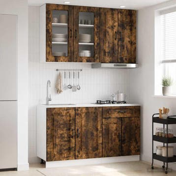 vidaXL Keukenblok KALMAR 4 pcs Gerookt eiken Bewerkt hout, Verzenden, Nieuw, Bruin