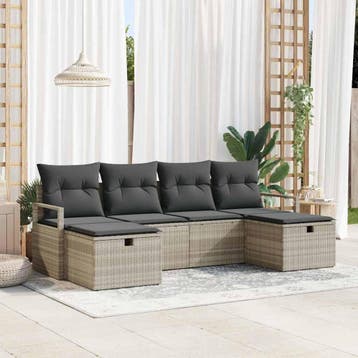vidaXL Bankstel 6 st 6-Aantal zitplaatsen Lichtgrijs poly, Verzenden, Nieuw, Rotan, 6 zitplaatsen