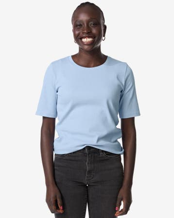 HEMA Dames T-shirt Clara regular fit rib blauw, Verzenden, Nieuw