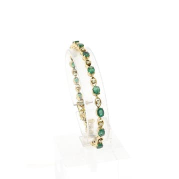 Gouden tennisarmband met smaragd en diamanten; 0,30 ct., Gebruikt, Ophalen of Verzenden, Met edelsteen, Goud