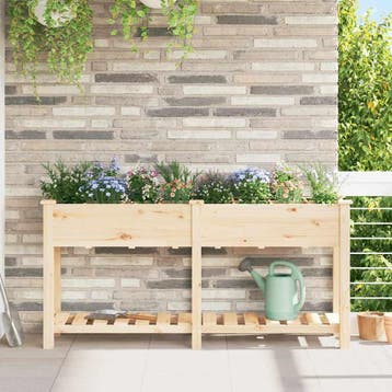 vidaXL Plantenbak Beige 161,5 x 45 x 76,5 cm Massief, Tuin en Terras, Verzenden, Nieuw, Hout, Minder dan 60 cm