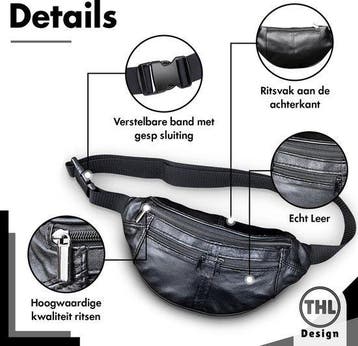 Leren Heuptas Dames / Heren - Buideltas - Fannypack - Plat, Overige merken, Verzenden, Zwart, Nieuw