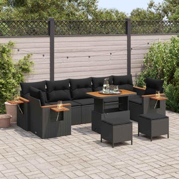 vidaXL Tuinbankenset 10 st Zwart poly rattan, Verzenden, Nieuw, Rotan, Meer dan 8 zitplaatsen