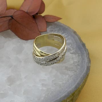 Bicolor gouden pavé ring met diamant 0,33 ct., Gebruikt, Ophalen of Verzenden, 17 tot 18, Met edelsteen