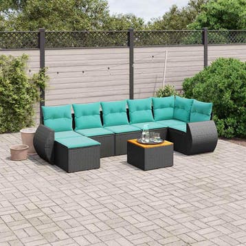 vidaXL 8-delige tuinbankset met kussens, zwart polyrotan, Verzenden, Nieuw