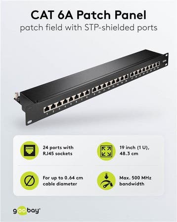 CAT 6A patchpaneel, 19 inch, 24-poorts (1 U)-Zwart, Computers en Software, Servers, Ophalen of Verzenden, Nieuw
