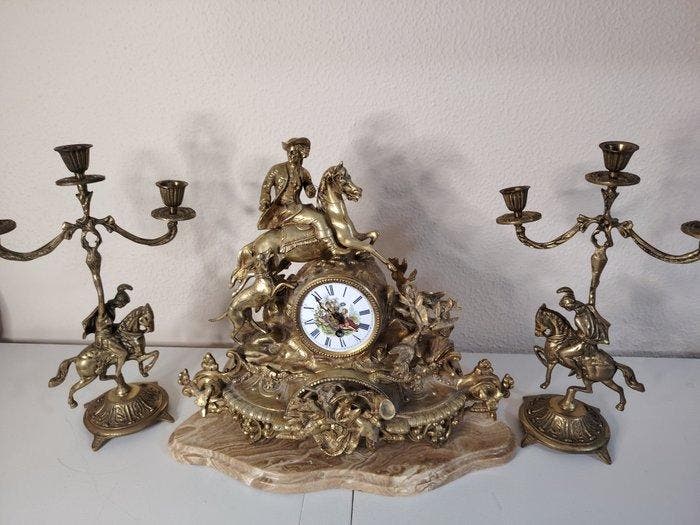 Figurale pendule (3) Rococo stijl Messing, Metaal -, Antiek en Kunst, Antiek | Klokken