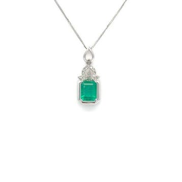 Ketting met hanger - 14 karaat Witgoud - 1.11ct. tw. Smaragd