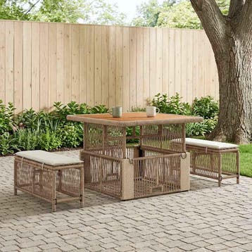 vidaXL Tuin eettafelset 3 st Beige en Crème poly rattan, Tuin en Terras, Verzenden, Nieuw, Rotan, 3 zitplaatsen
