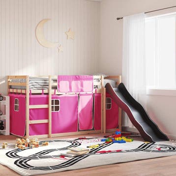 vidaXL Stapelbed met glijbaan en gordijnen roze 80x200 cm, Eenpersoons, Verzenden, Nieuw, 80 cm