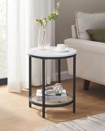 Moderne Bijzettafel met Marmerlook en Gehard Glas - Nieuw, Huis en Inrichting, Tafels | Bijzettafels, Verzenden, Nieuw, Rond