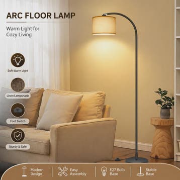 Moderne Boog Vloerlamp 170cm met Linnen Lampenkap, Voetschak, Huis en Inrichting, Lampen | Vloerlampen, Verzenden, Nieuw