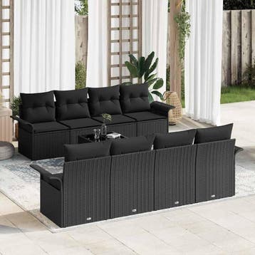 vidaXL Tuin Sofa Set met kussen 9 pcs Zwart poly rattan, Tuin en Terras, Verzenden, Nieuw, Rotan, Meer dan 8 zitplaatsen