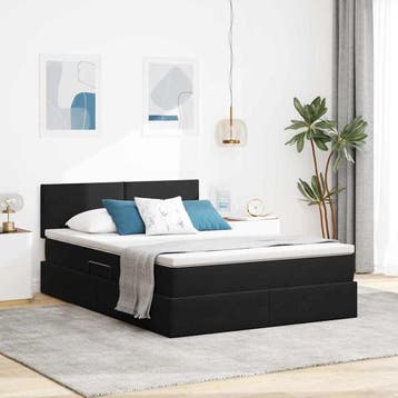 vidaXL LED Opslagbed met Matras Zwart 140 x 190 cm Fluweel, Verzenden, Nieuw, Zwart, Stof