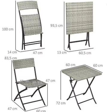 3-delige Balkonset – Klapstoelen en Tafel van Polyrattan, Tuin en Terras, Tuinstoelen, Verzenden, Nieuw