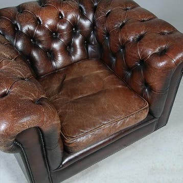 Vintage Chesterfield clubfauteuil mooi doorleefde kleur en u, Ophalen of Verzenden