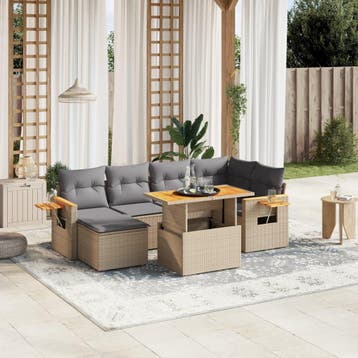 vidaXL 7-delige Loungeset met kussens poly rattan beige, Verzenden, Nieuw, Loungeset
